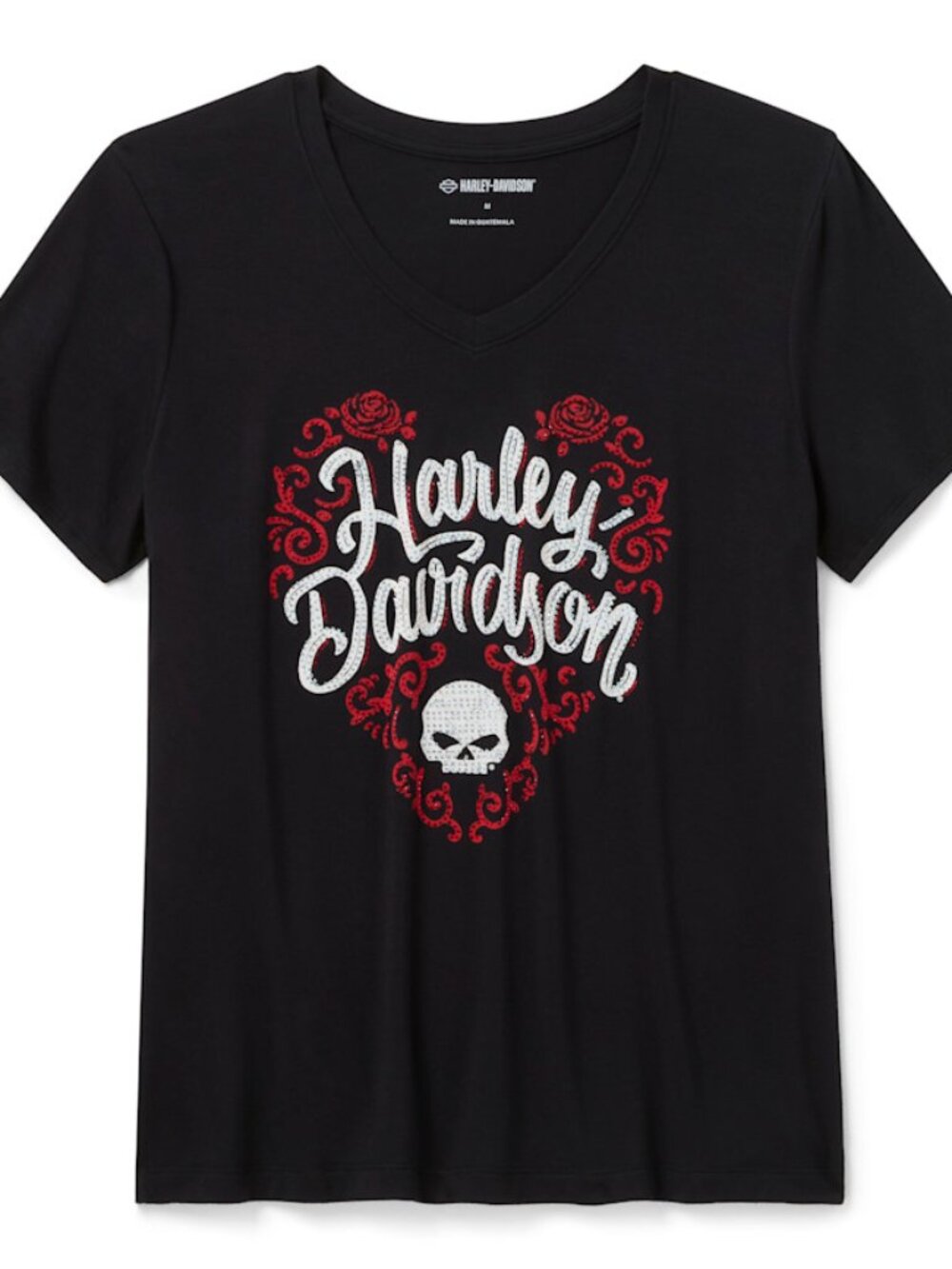 Harley-Davidson Women's Bling H-D Roses Short Sleeve V Neck Tee NEW w TAGS